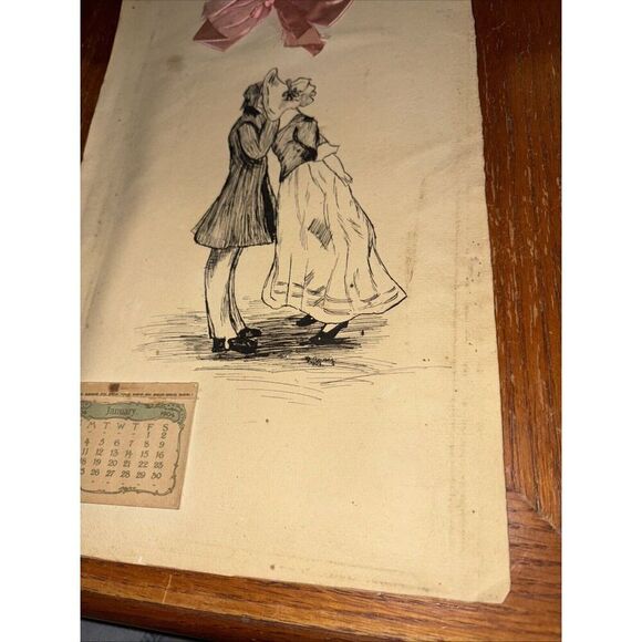 Antique 1904 Calendar with Print with Colonial Debutante Kissing Suitor - Picture 3 of 6